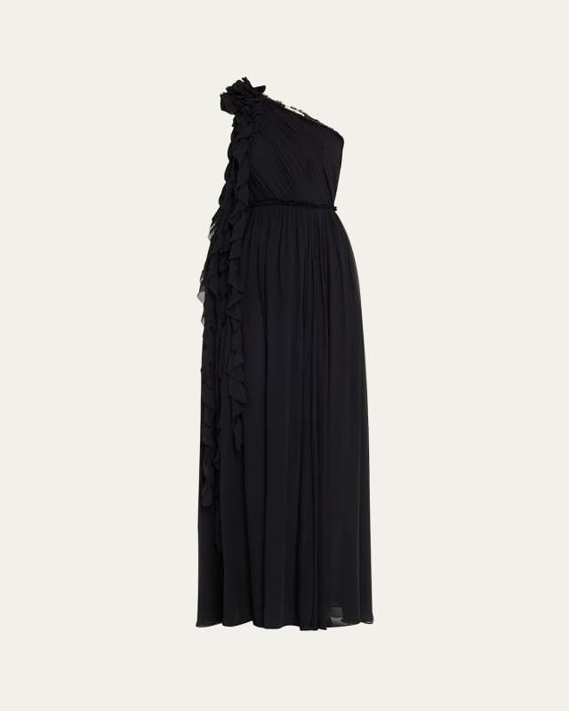 Adona One-Shoulder Ruffle Gown